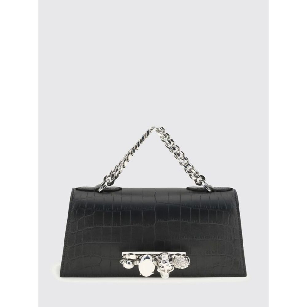 Mcqueen Women Jewelled Croc Print Leather Bag Mcqueen